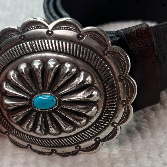 Lauren Ralph Lauren Accessories - Lauren Ralph Lauren Black Leather Western Concho Belt Turquoise Stone Size M